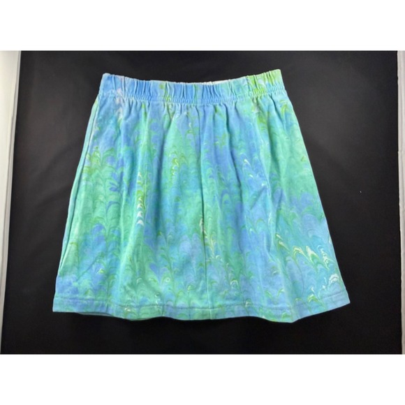 Handmade Other - Shirleighs Marbled Art Kids Skirt Blue Green Cotton Handmade Small USA Made